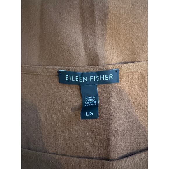 Eileen Fisher Silk Georgette Tank Top Large Crepe Bateau Neck Brown Blouse Shirt - Picture 4 of 5